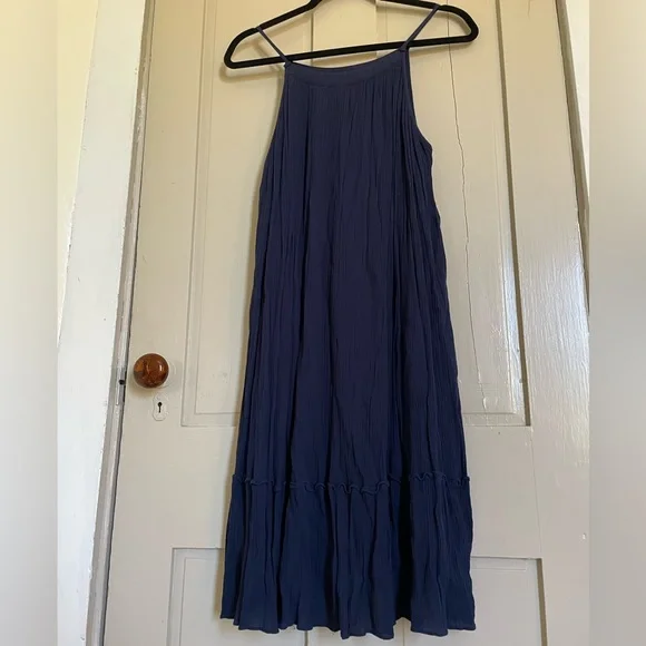Philosophy Blue and Gold Tiered High Low Sundress Beach Coverup Flowy Stretchy - Picture 5 of 12